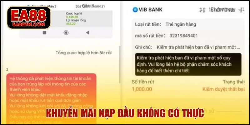 Khuyến mãi nạp đầu không có thực